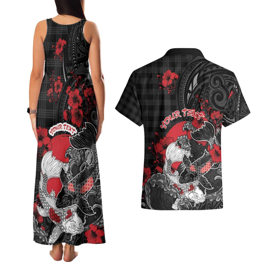 Personalised Hawaiian And Japanese Couples Matching Tank Maxi Dress and Hawaiian Shirt Aloha Koi Fish Palaka Patterns - Polynesian Pride