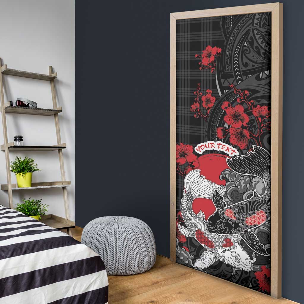 Personalised Hawaiian And Japanese Door Cover Aloha Koi Fish Palaka Patterns - Polynesian Pride