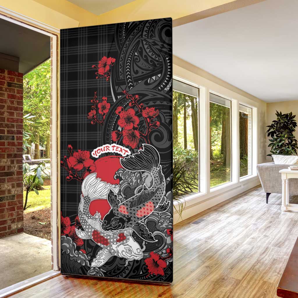 Personalised Hawaiian And Japanese Door Cover Aloha Koi Fish Palaka Patterns - Polynesian Pride