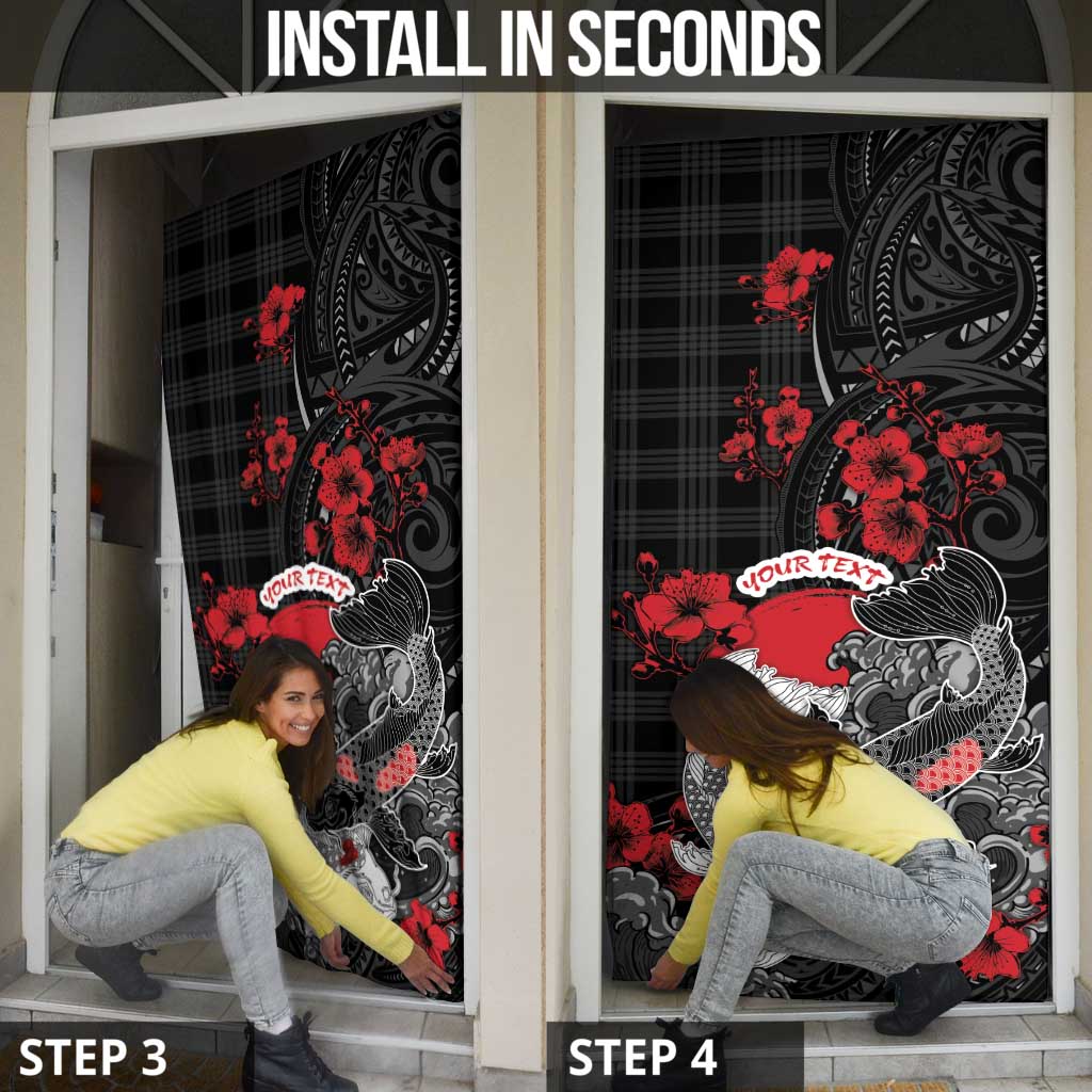 Personalised Hawaiian And Japanese Door Cover Aloha Koi Fish Palaka Patterns - Polynesian Pride