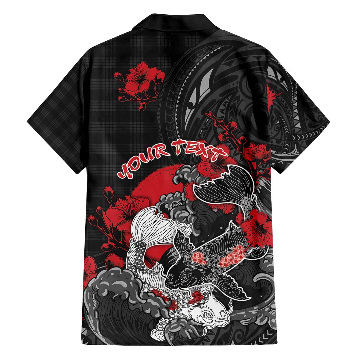 Personalised Hawaiian And Japanese Family Matching Off The Shoulder Long Sleeve Dress and Hawaiian Shirt Aloha Koi Fish Palaka Patterns - Polynesian Pride