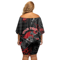 Personalised Hawaiian And Japanese Family Matching Off Shoulder Short Dress and Hawaiian Shirt Aloha Koi Fish Palaka Patterns - Polynesian Pride