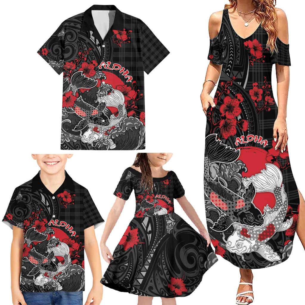 Personalised Hawaiian And Japanese Family Matching Summer Maxi Dress and Hawaiian Shirt Aloha Koi Fish Palaka Patterns - Polynesian Pride