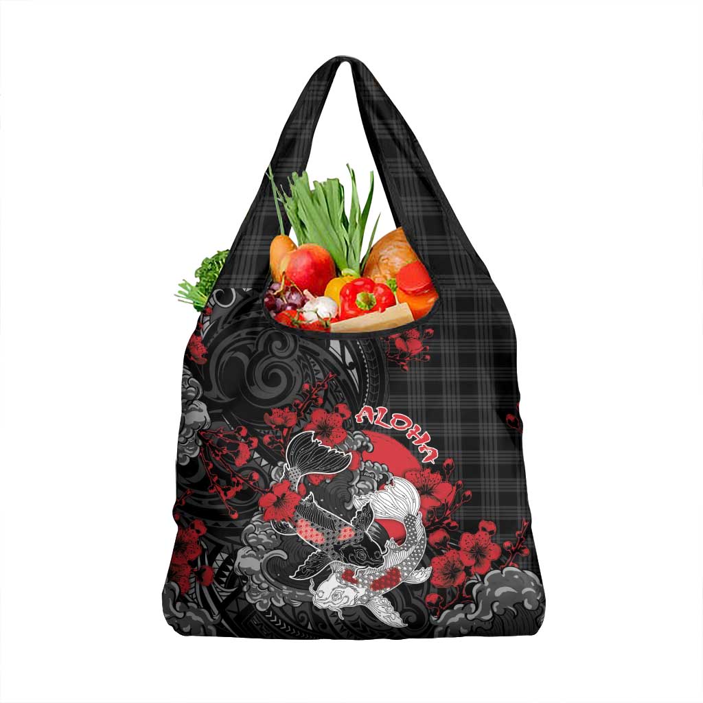 Hawaiian And Japanese Grocery Bag Aloha Koi Fish Palaka Patterns - Polynesian Pride