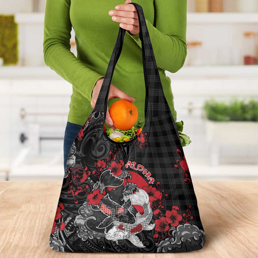Hawaiian And Japanese Grocery Bag Aloha Koi Fish Palaka Patterns - Polynesian Pride