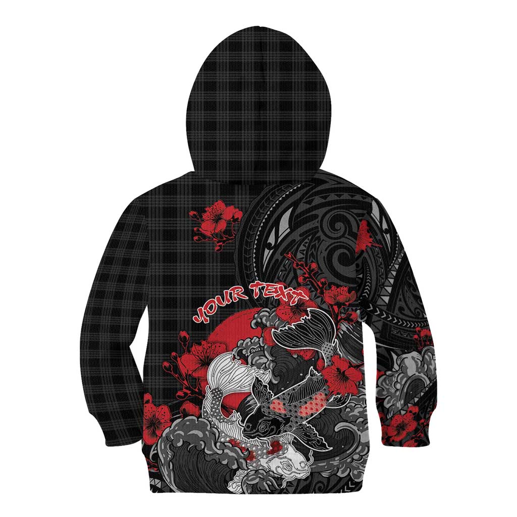 Personalised Hawaiian And Japanese Kid Hoodie Aloha Koi Fish Palaka Patterns - Polynesian Pride