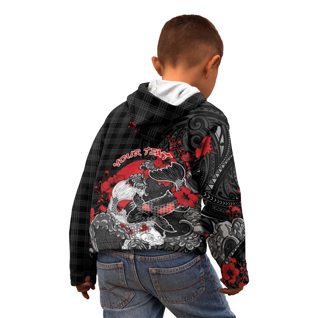 Personalised Hawaiian And Japanese Kid Hoodie Aloha Koi Fish Palaka Patterns - Polynesian Pride