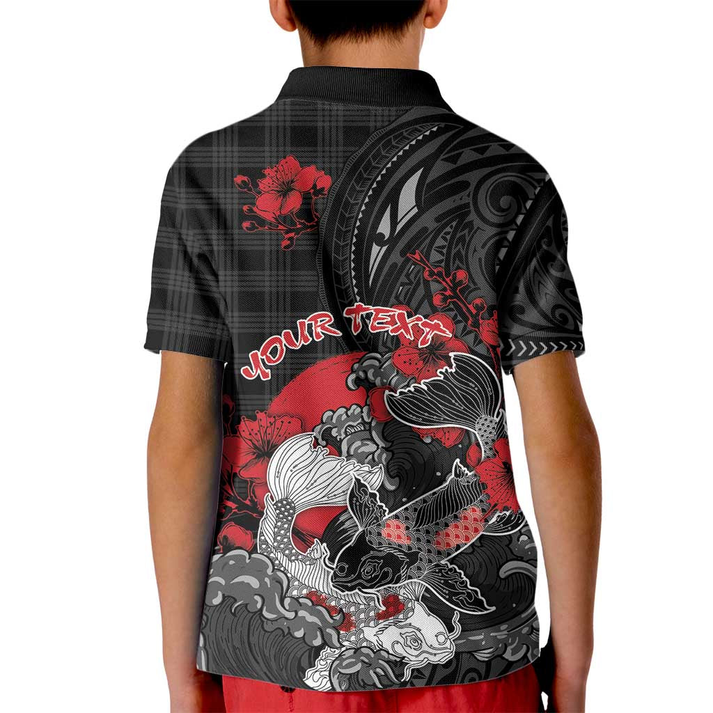 Personalised Hawaiian And Japanese Kid Polo Shirt Aloha Koi Fish Palaka Patterns - Polynesian Pride