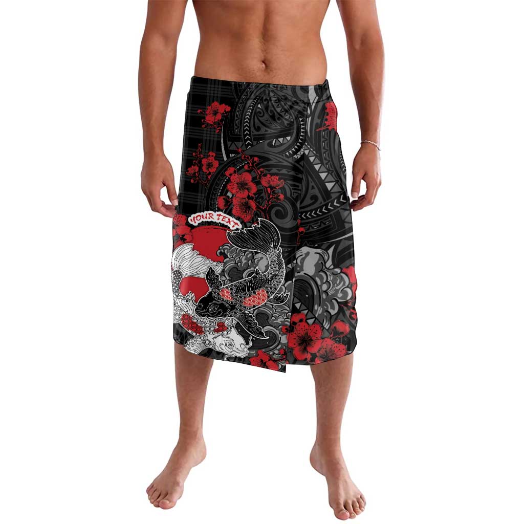 Personalised Hawaiian And Japanese Lavalava Aloha Koi Fish Palaka Patterns DT05 Black - Polynesian Pride