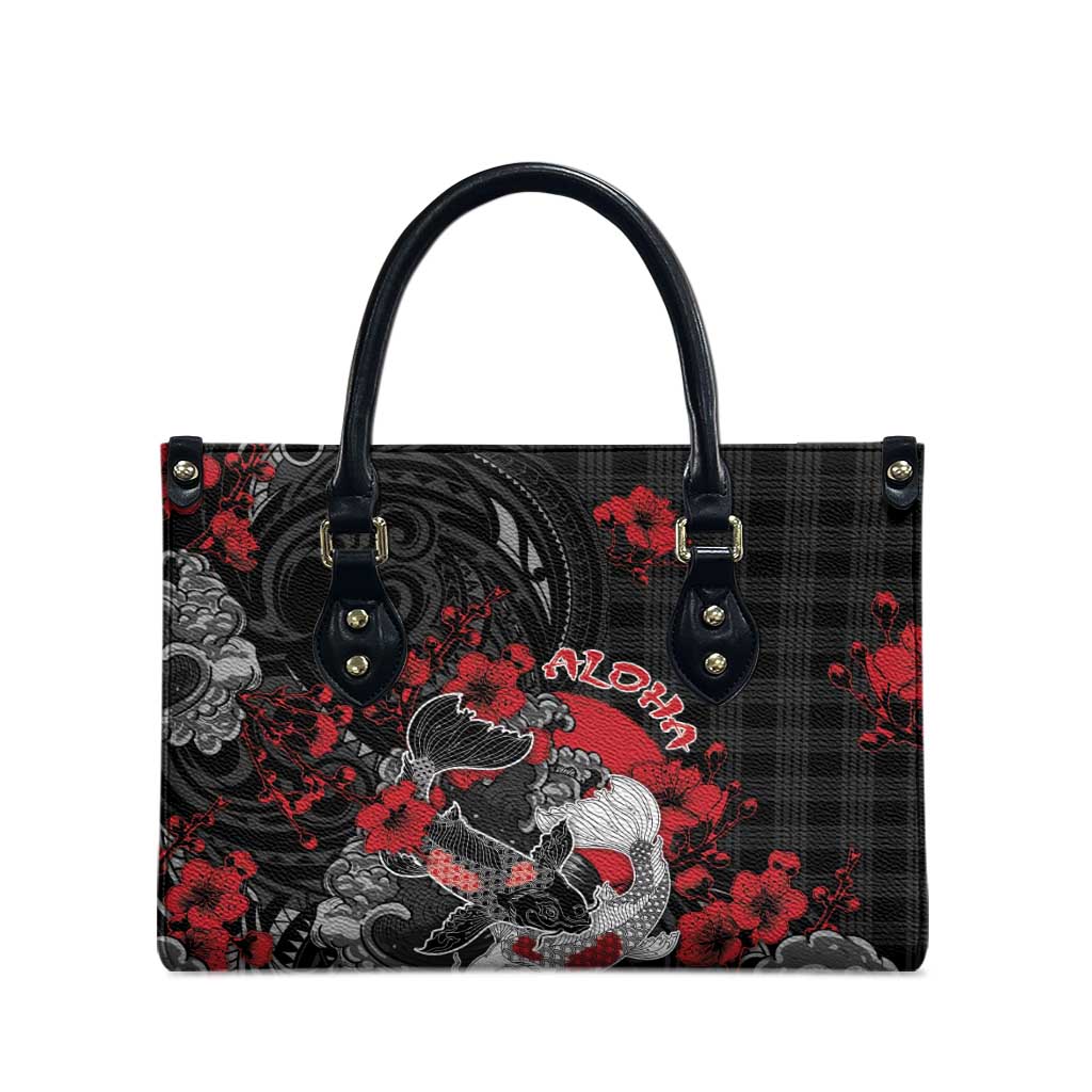 Hawaiian And Japanese Leather Bag Aloha Koi Fish Palaka Patterns - Polynesian Pride