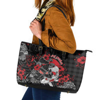 Hawaiian And Japanese Leather Tote Bag Aloha Koi Fish Palaka Patterns - Polynesian Pride