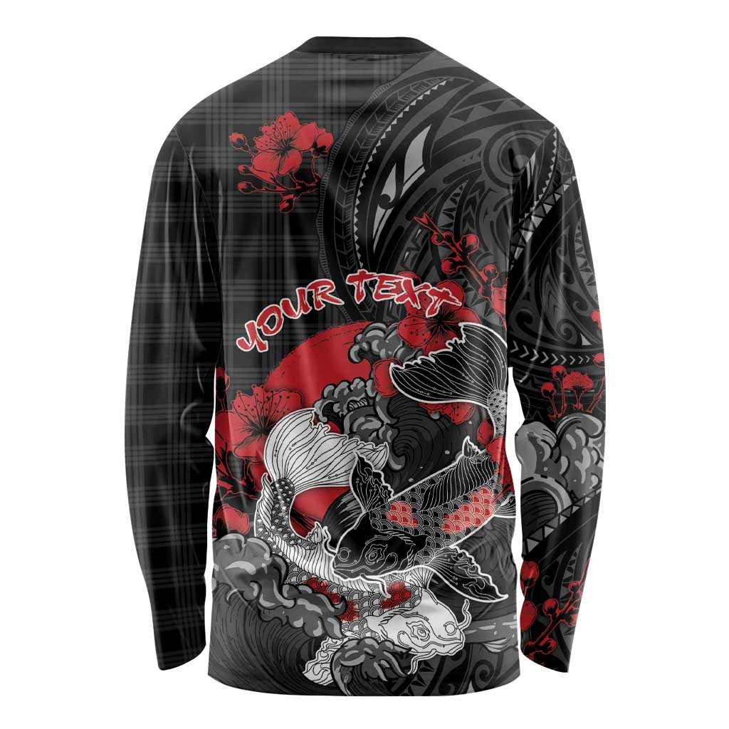 Personalised Hawaiian And Japanese Long Sleeve Shirt Aloha Koi Fish Palaka Patterns - Polynesian Pride