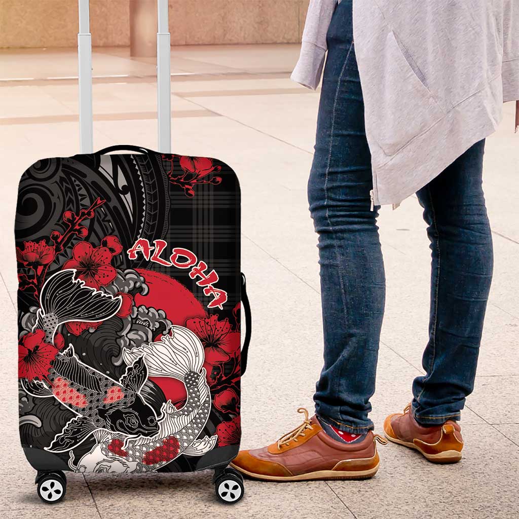 Hawaiian And Japanese Luggage Cover Aloha Koi Fish Palaka Patterns - Polynesian Pride