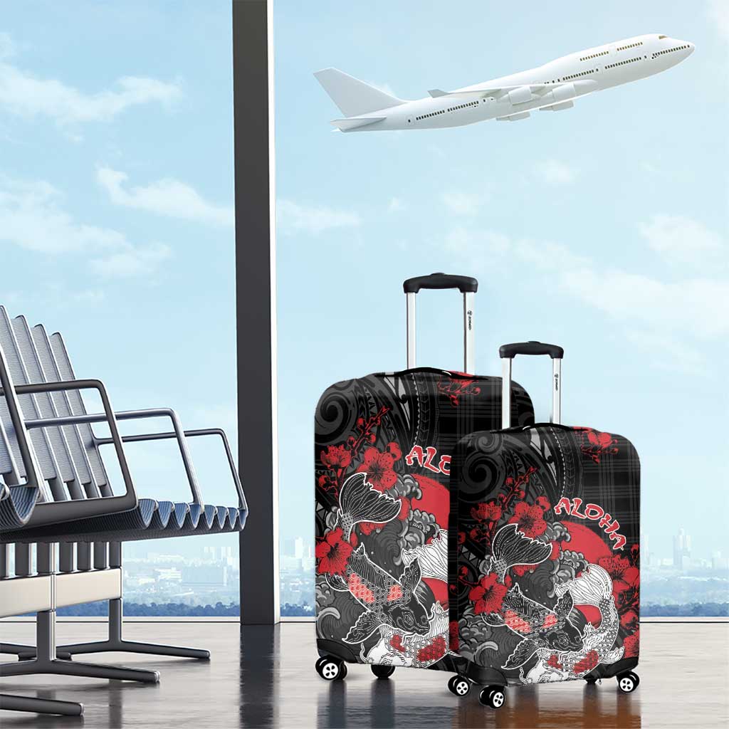 Hawaiian And Japanese Luggage Cover Aloha Koi Fish Palaka Patterns - Polynesian Pride