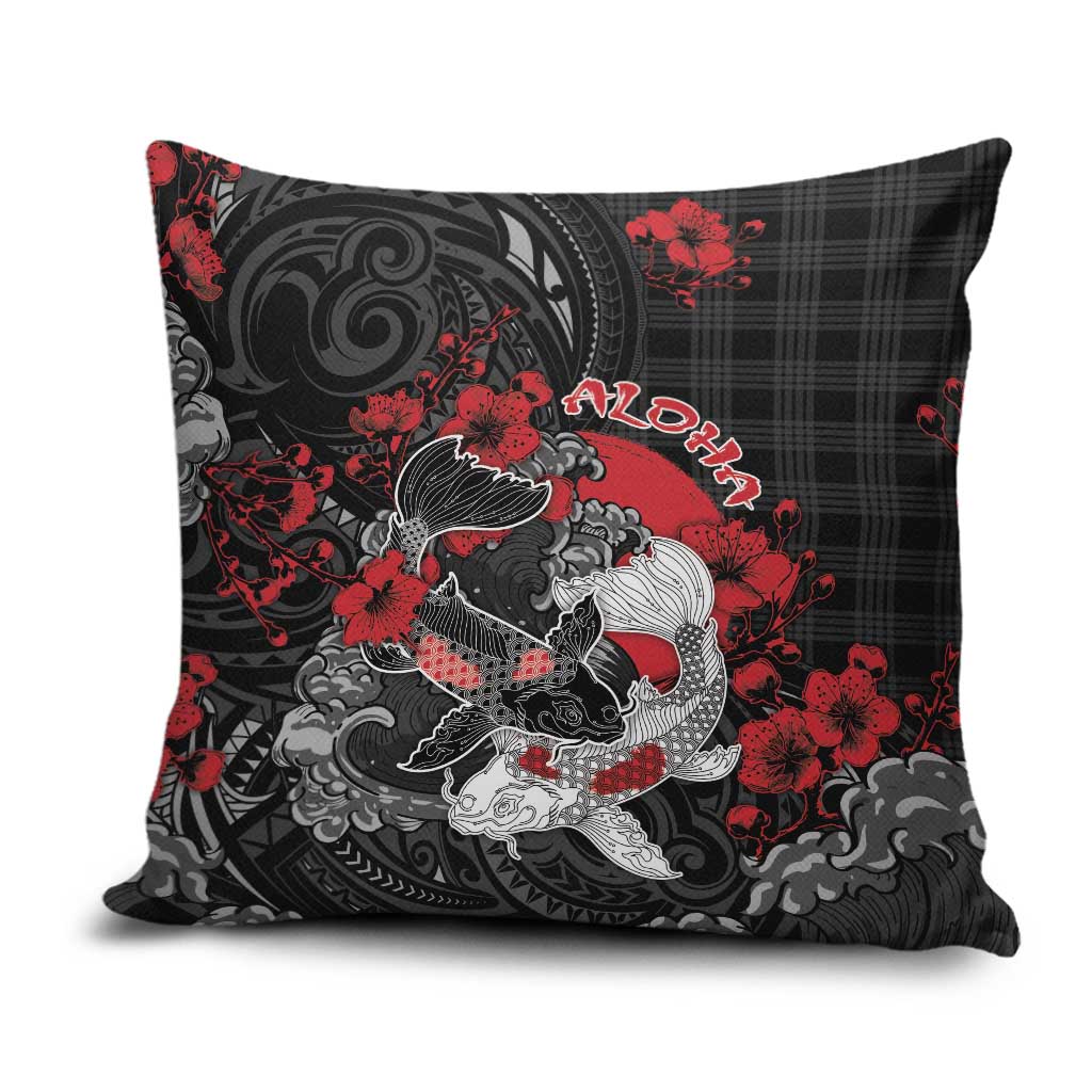 Hawaiian And Japanese Pillow Cover Aloha Koi Fish Palaka Patterns - Polynesian Pride