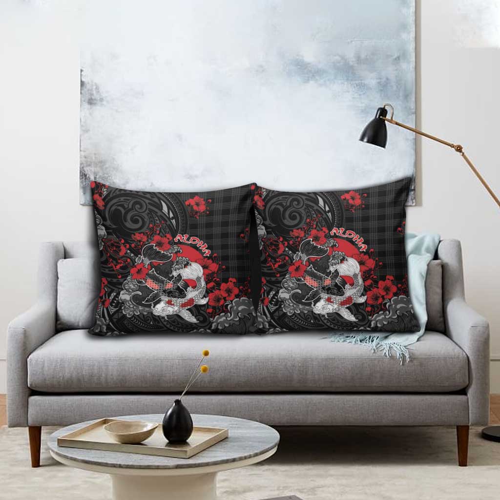 Hawaiian And Japanese Pillow Cover Aloha Koi Fish Palaka Patterns - Polynesian Pride