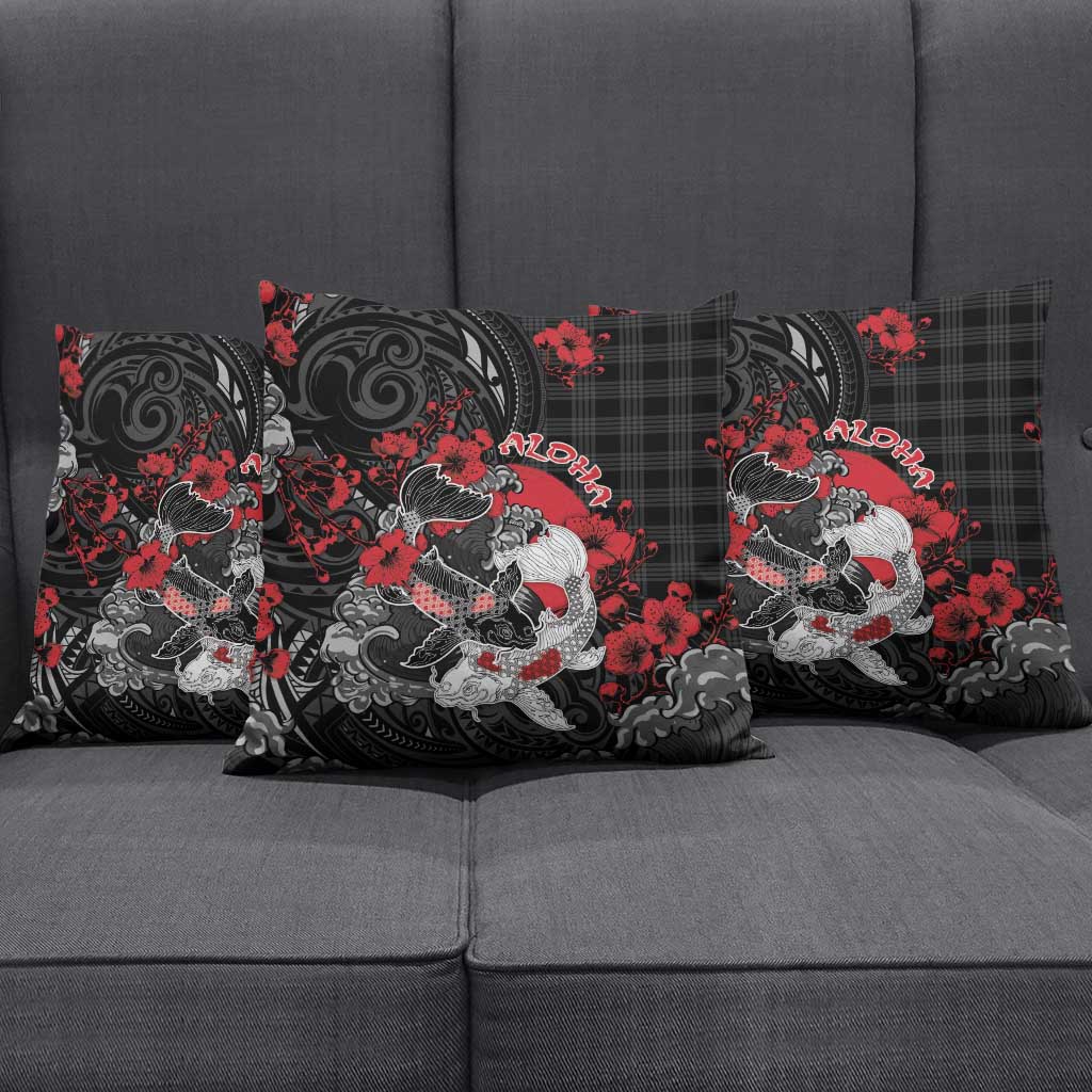 Hawaiian And Japanese Pillow Cover Aloha Koi Fish Palaka Patterns - Polynesian Pride