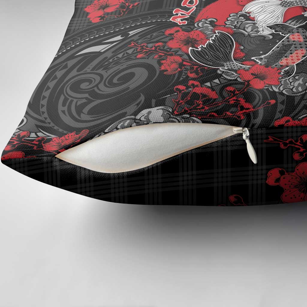 Hawaiian And Japanese Pillow Cover Aloha Koi Fish Palaka Patterns - Polynesian Pride