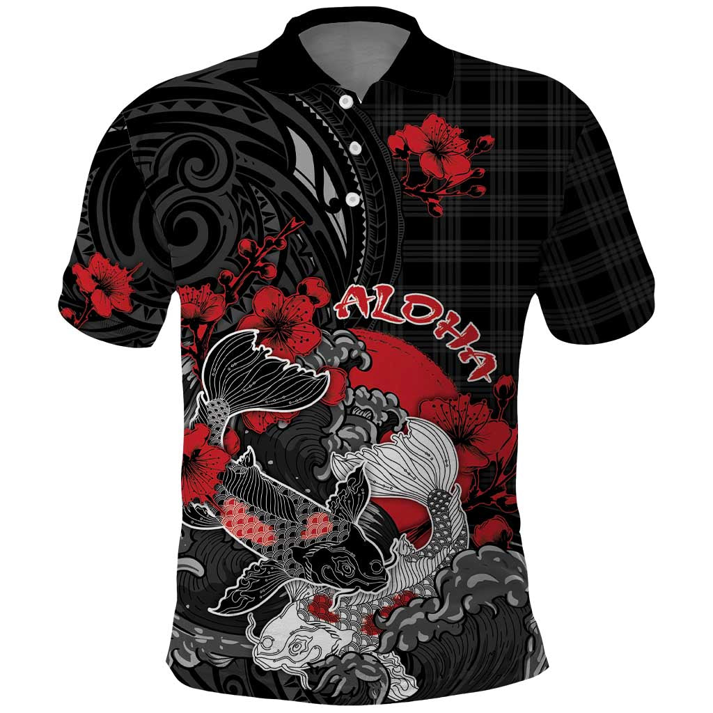 Personalised Hawaiian And Japanese Polo Shirt Aloha Koi Fish Palaka Patterns - Polynesian Pride