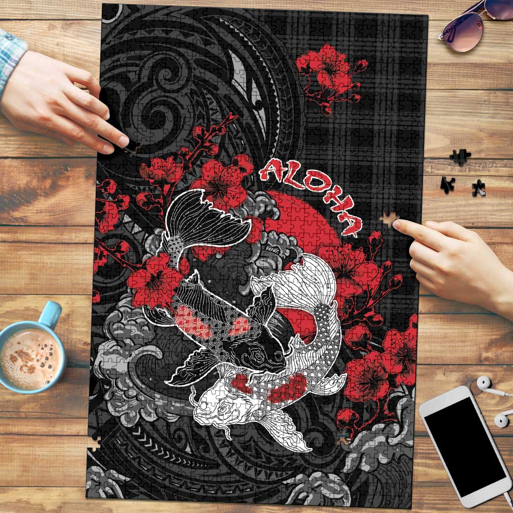 Hawaiian And Japanese Puzzle Aloha Koi Fish Palaka Patterns - Polynesian Pride