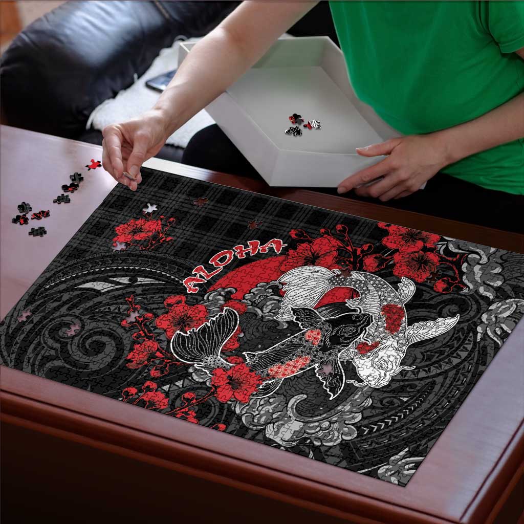 Hawaiian And Japanese Puzzle Aloha Koi Fish Palaka Patterns - Polynesian Pride