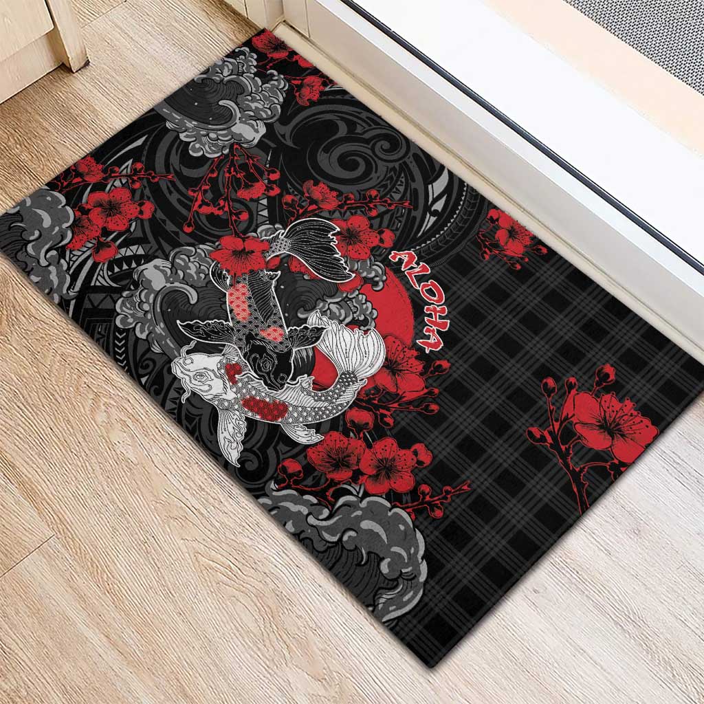 Hawaiian And Japanese Rubber Doormat Aloha Koi Fish Palaka Patterns - Polynesian Pride