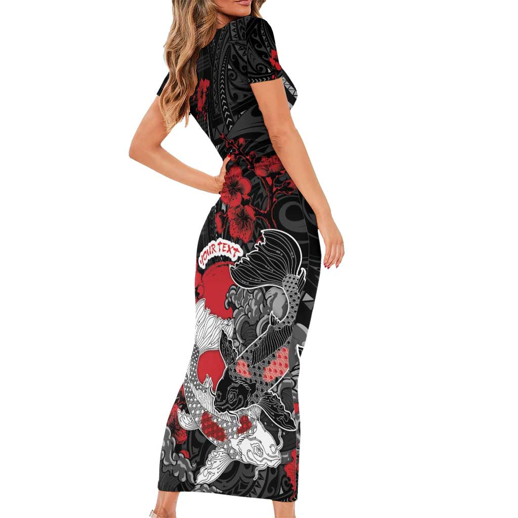 Personalised Hawaiian And Japanese Short Sleeve Bodycon Dress Aloha Koi Fish Palaka Patterns DT05 - Polynesian Pride