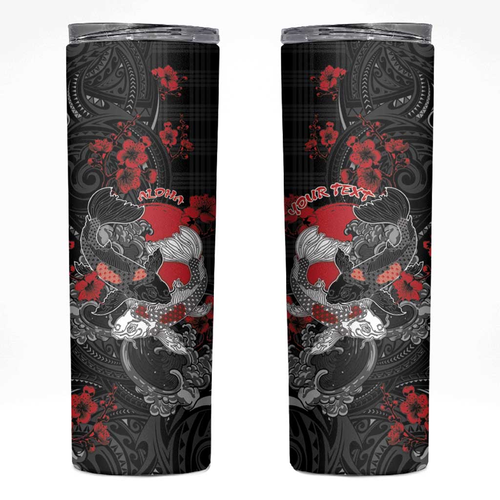 Personalised Hawaiian And Japanese Skinny Tumbler Aloha Koi Fish Palaka Patterns - Polynesian Pride