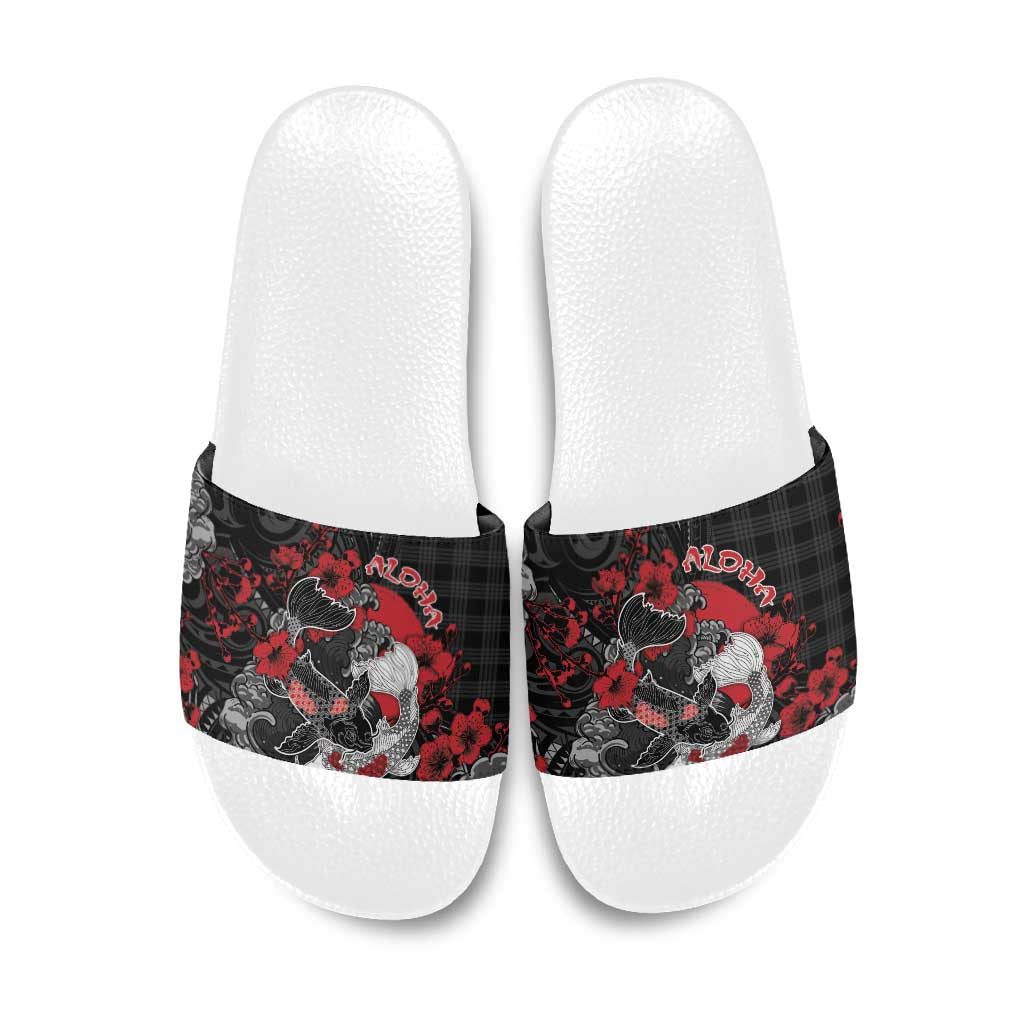 Hawaiian And Japanese Slide Sandals Aloha Koi Fish Palaka Patterns - Polynesian Pride