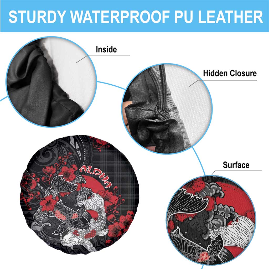 Hawaiian And Japanese Spare Tire Cover Aloha Koi Fish Palaka Patterns - Polynesian Pride