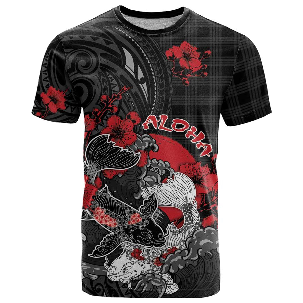 Personalised Hawaiian And Japanese T Shirt Aloha Koi Fish Palaka Patterns - Polynesian Pride