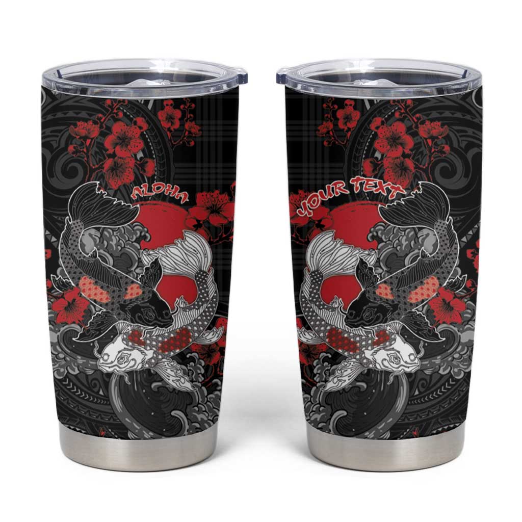 Personalised Hawaiian And Japanese Tumbler Cup Aloha Koi Fish Palaka Patterns - Polynesian Pride