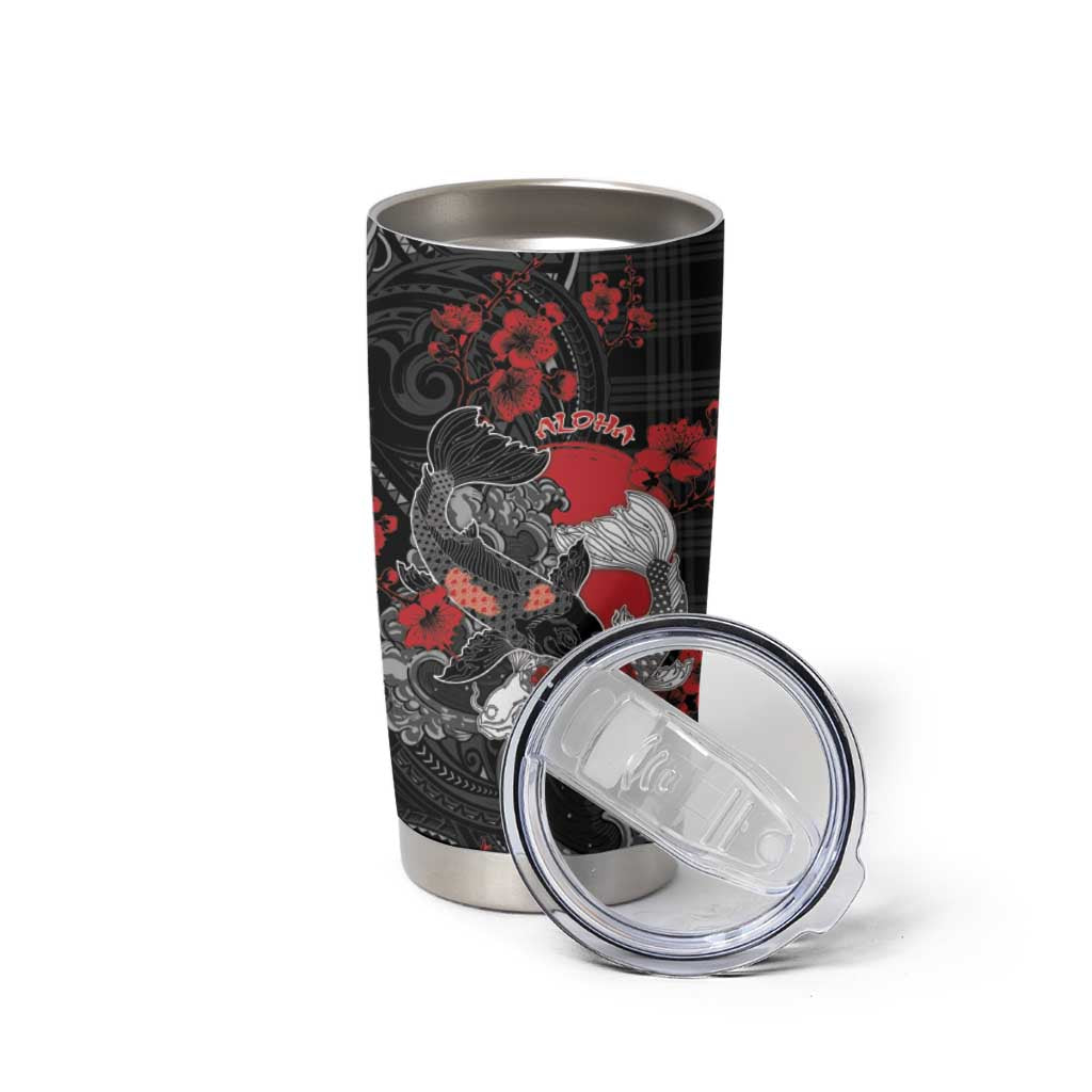 Personalised Hawaiian And Japanese Tumbler Cup Aloha Koi Fish Palaka Patterns - Polynesian Pride