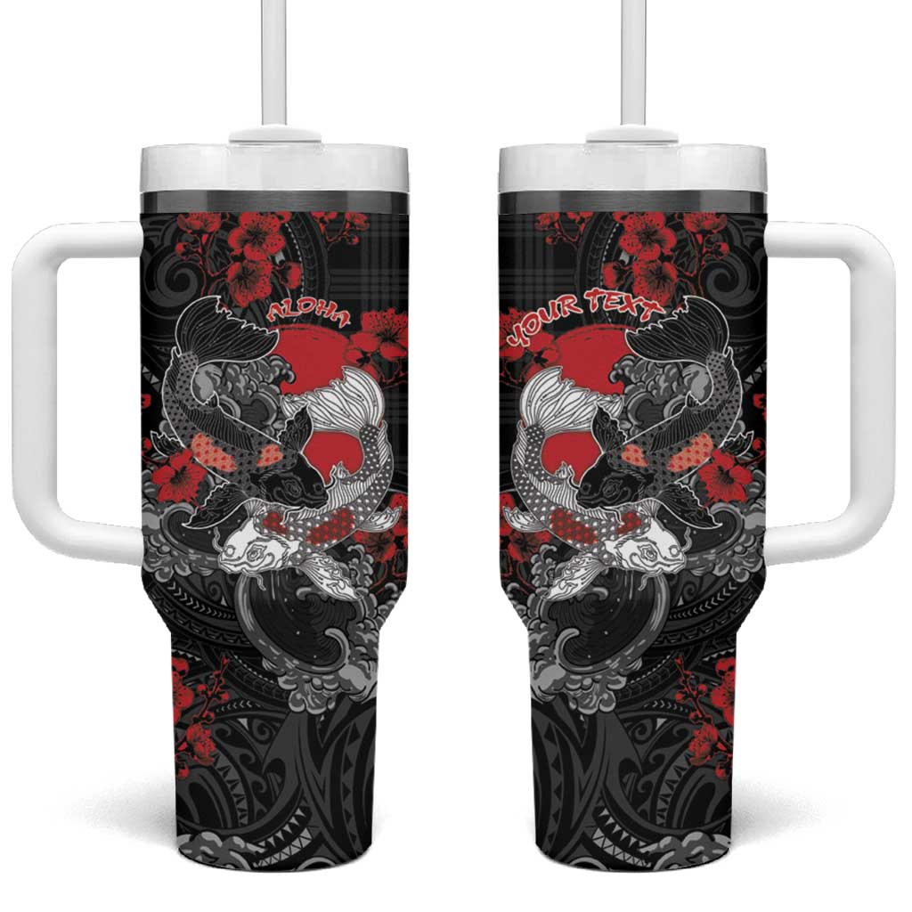 Personalised Hawaiian And Japanese Tumbler With Handle Aloha Koi Fish Palaka Patterns - Polynesian Pride