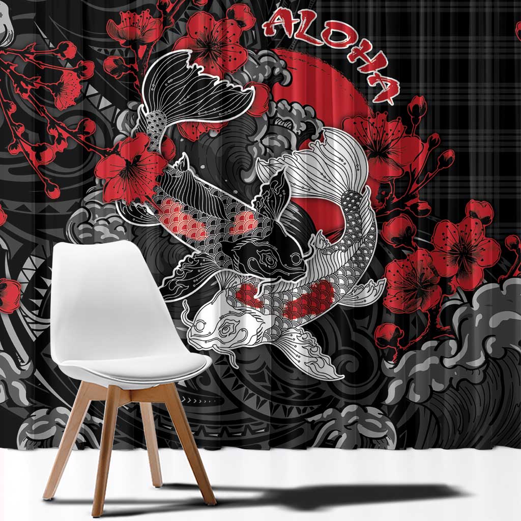 Hawaiian And Japanese Window Curtain Aloha Koi Fish Palaka Patterns - Polynesian Pride