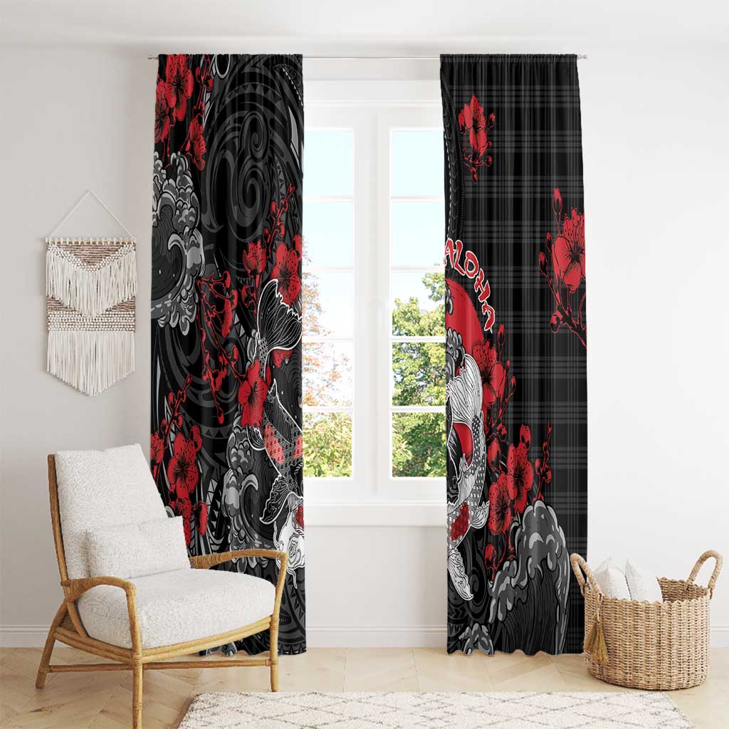 Hawaiian And Japanese Window Curtain Aloha Koi Fish Palaka Patterns - Polynesian Pride