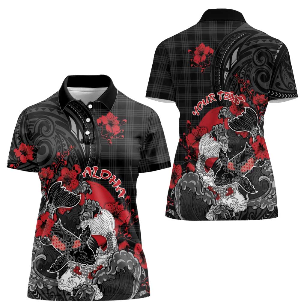 Personalised Hawaiian And Japanese Women Polo Shirt Aloha Koi Fish Palaka Patterns - Polynesian Pride