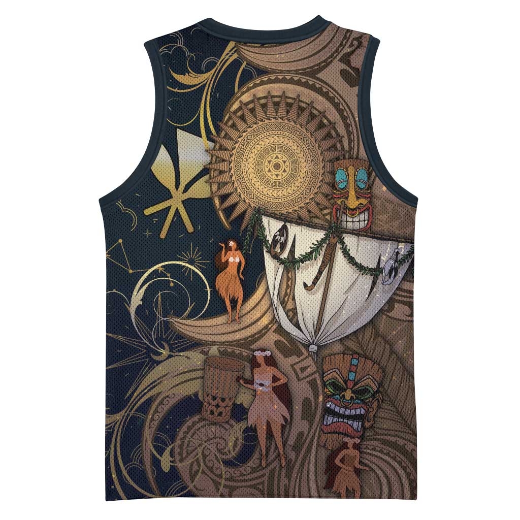 Hawaii Makahiki Basketball Jersey Polynesian Sky And Earth - Polynesian Pride
