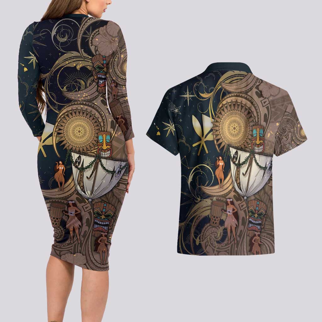 Hawaii Makahiki Couples Matching Long Sleeve Bodycon Dress and Hawaiian Shirt Polynesian Sky And Earth - Polynesian Pride