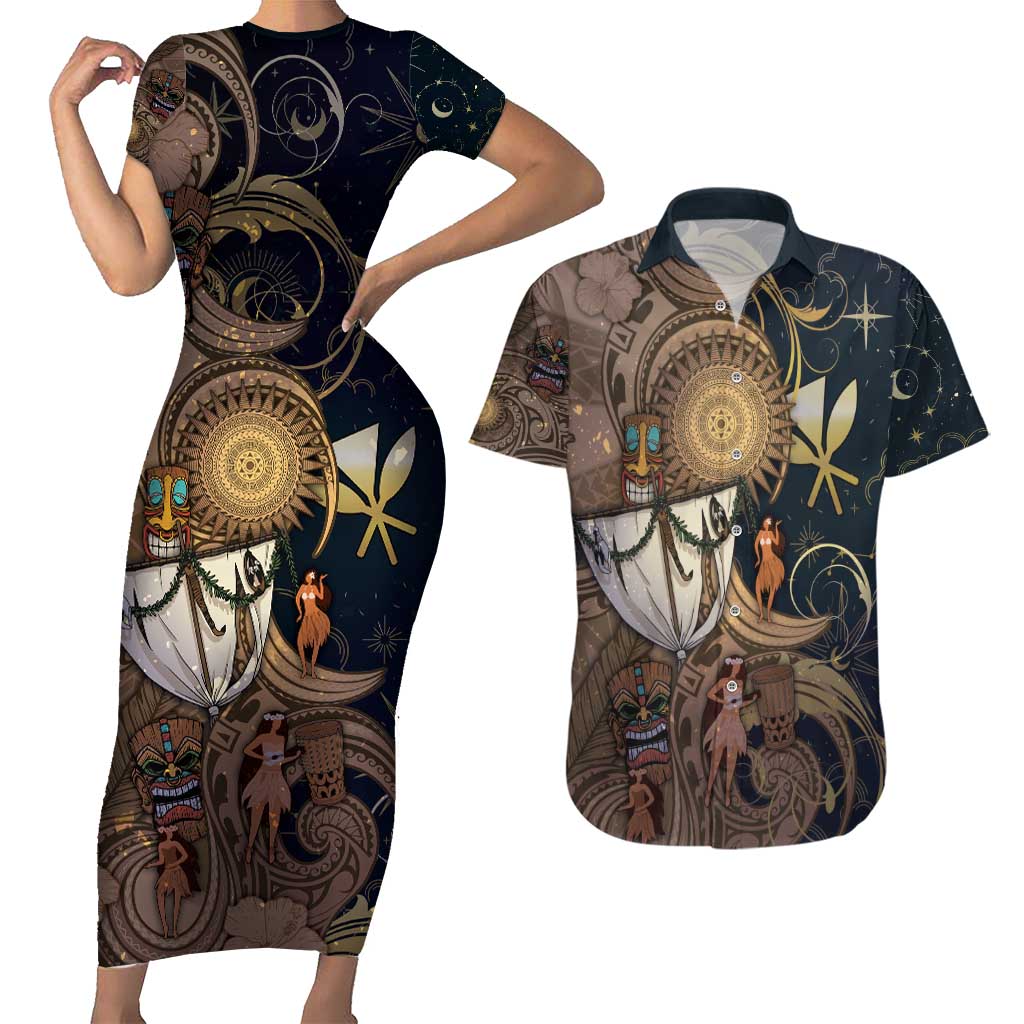Hawaii Makahiki Couples Matching Short Sleeve Bodycon Dress and Hawaiian Shirt Polynesian Sky And Earth - Polynesian Pride