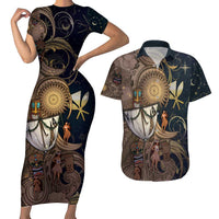 Hawaii Makahiki Couples Matching Short Sleeve Bodycon Dress and Hawaiian Shirt Polynesian Sky And Earth - Polynesian Pride