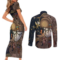 Hawaii Makahiki Couples Matching Short Sleeve Bodycon Dress and Long Sleeve Button Shirt Polynesian Sky And Earth - Polynesian Pride