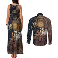 Hawaii Makahiki Couples Matching Tank Maxi Dress and Long Sleeve Button Shirt Polynesian Sky And Earth - Polynesian Pride