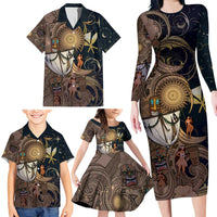 Hawaii Makahiki Family Matching Long Sleeve Bodycon Dress and Hawaiian Shirt Polynesian Sky And Earth - Polynesian Pride