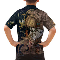 Hawaii Makahiki Family Matching Off The Shoulder Long Sleeve Dress and Hawaiian Shirt Polynesian Sky And Earth - Polynesian Pride