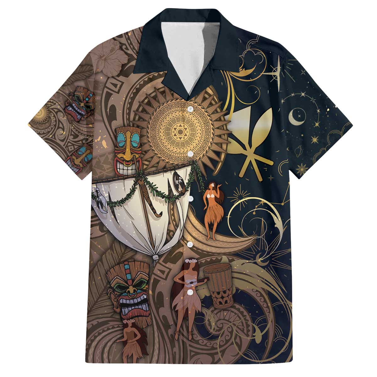 Hawaii Makahiki Family Matching Off The Shoulder Long Sleeve Dress and Hawaiian Shirt Polynesian Sky And Earth - Polynesian Pride