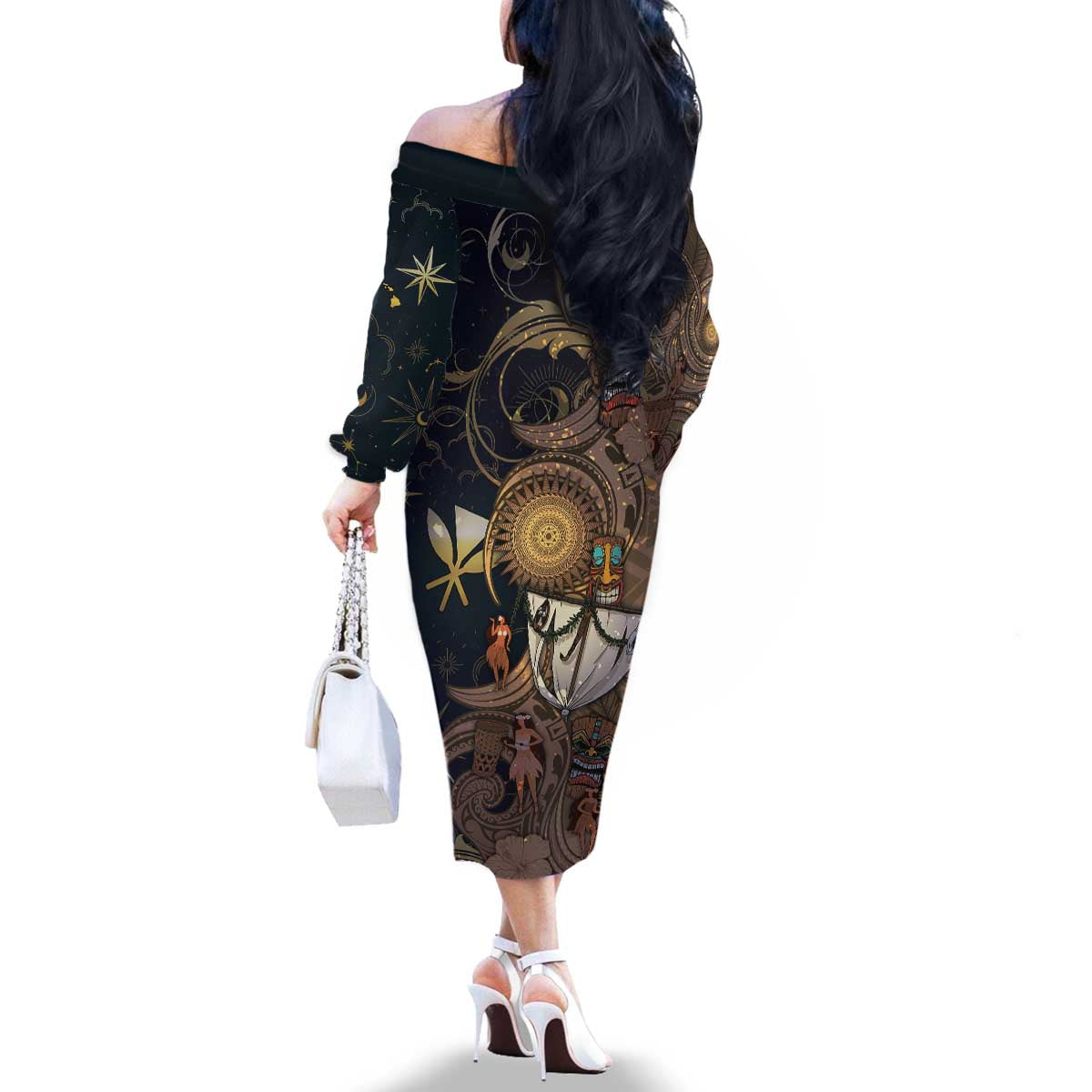 Hawaii Makahiki Family Matching Off The Shoulder Long Sleeve Dress and Hawaiian Shirt Polynesian Sky And Earth - Polynesian Pride