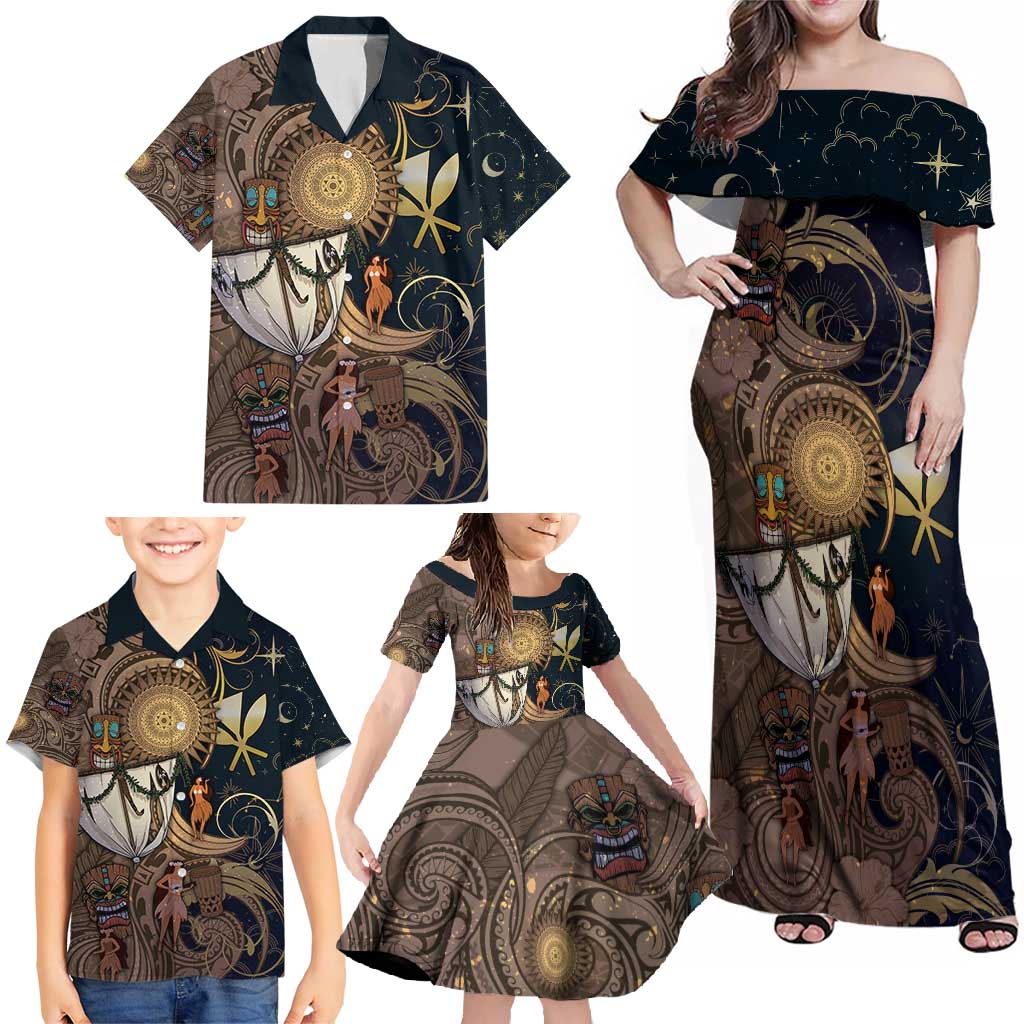 Hawaii Makahiki Family Matching Off Shoulder Maxi Dress and Hawaiian Shirt Polynesian Sky And Earth - Polynesian Pride