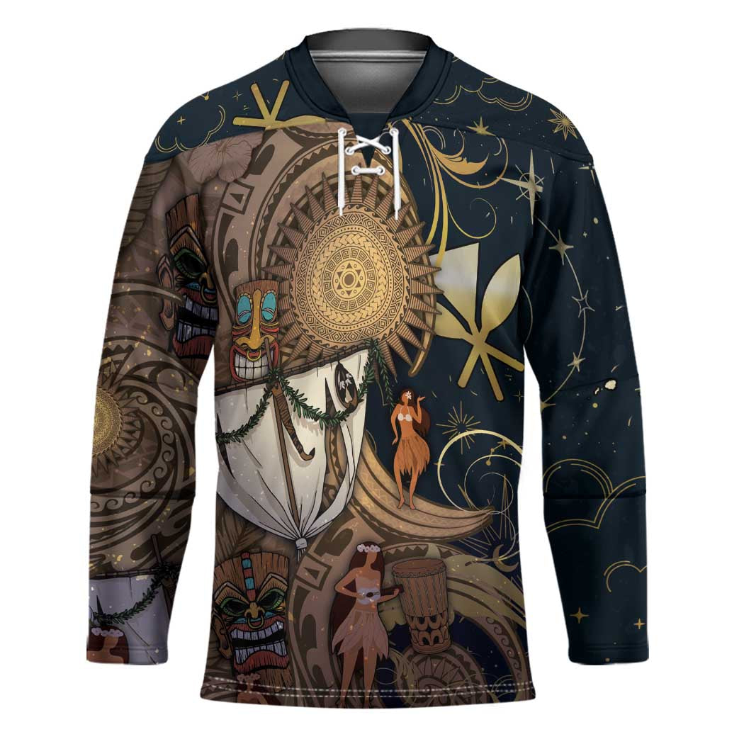 Hawaii Makahiki Hockey Jersey Polynesian Sky And Earth DT05 Unisex Gold - Polynesian Pride
