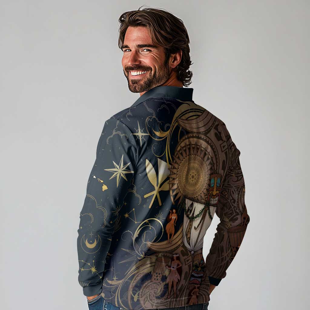Hawaii Makahiki Long Sleeve Polo Shirt Polynesian Sky And Earth - Polynesian Pride